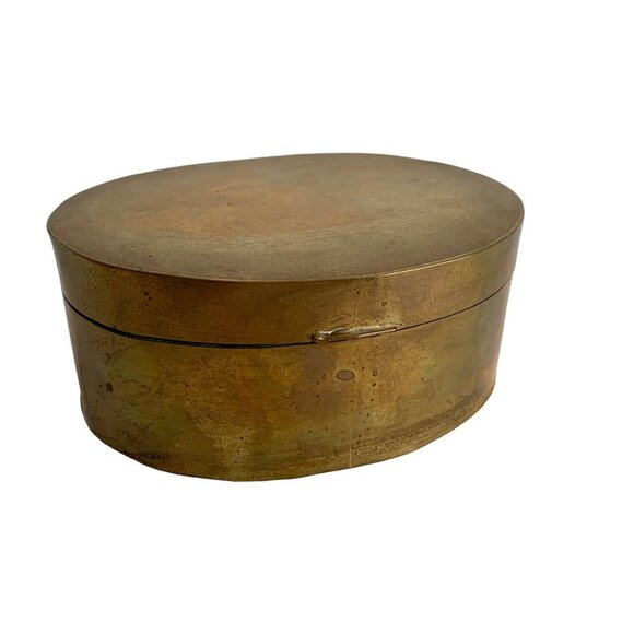 Brass Oval Trinket Box Lidded Hinged Vintage - Picture 1 of 6